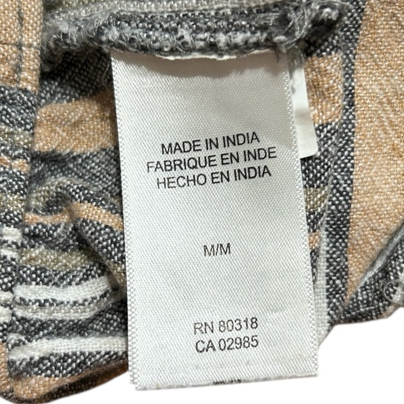 LUCKY BRAND Tan Gray & White Stripe Shorts sz M Elastic Waist Linen Blend Boho - Picture 6 of 7